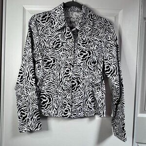 Live A Little LAL Womens Small Black White Zebra Floral Swirl Button Up Jacket
